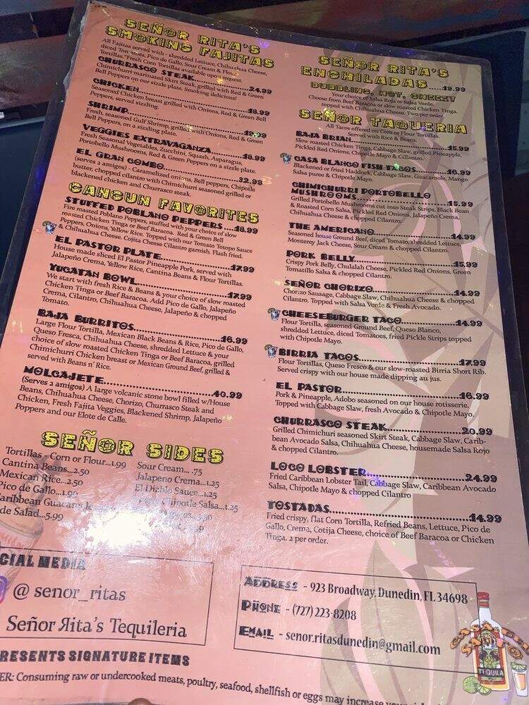 Senor Rita's Tequileria - Dunedin, FL menu_pic