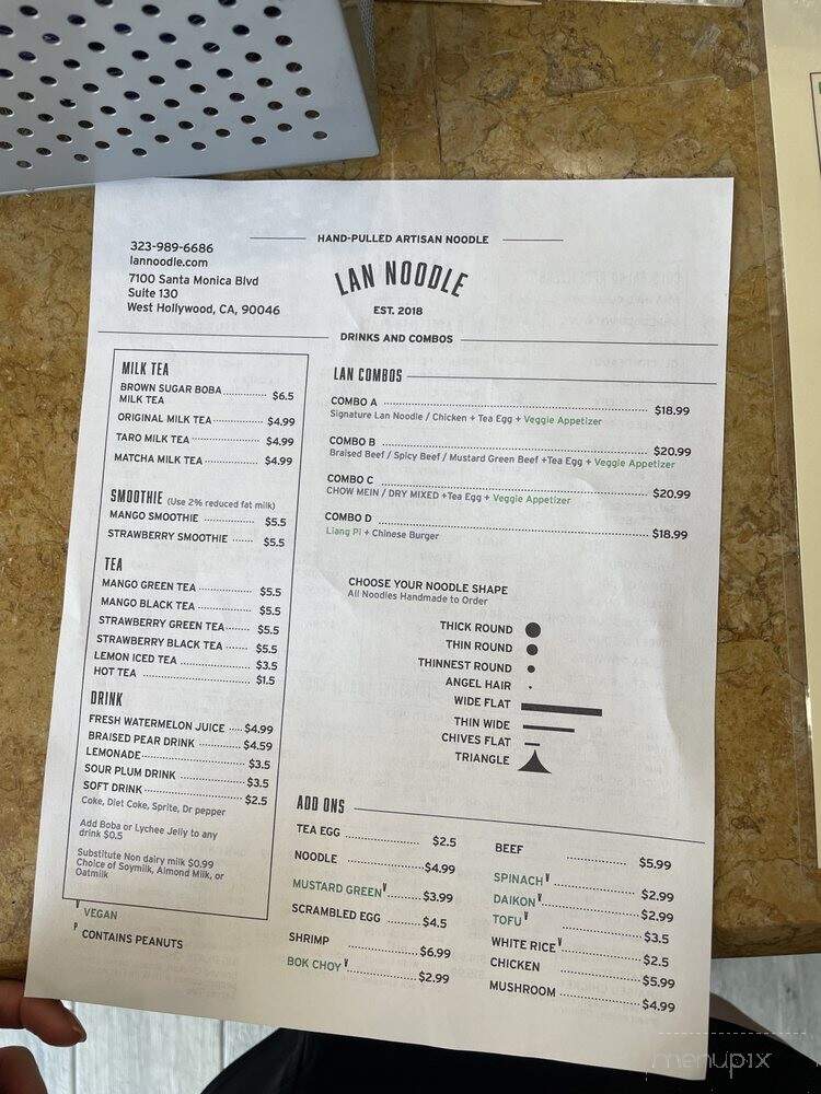 Lan Noodle - West Hollywood, CA menu_pic