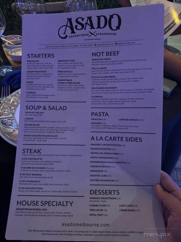 Asado At Grand Manor - Melbourne, FL menu_pic