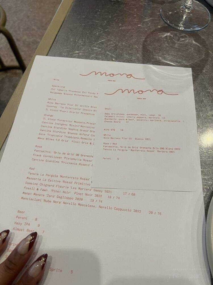 Mona Pasta Bar - Los Angeles, CA menu_pic