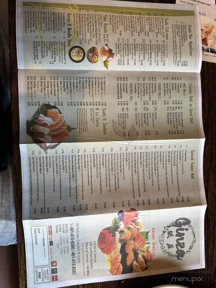 Ginza Asian Bistro - Cranston, RI menu_pic