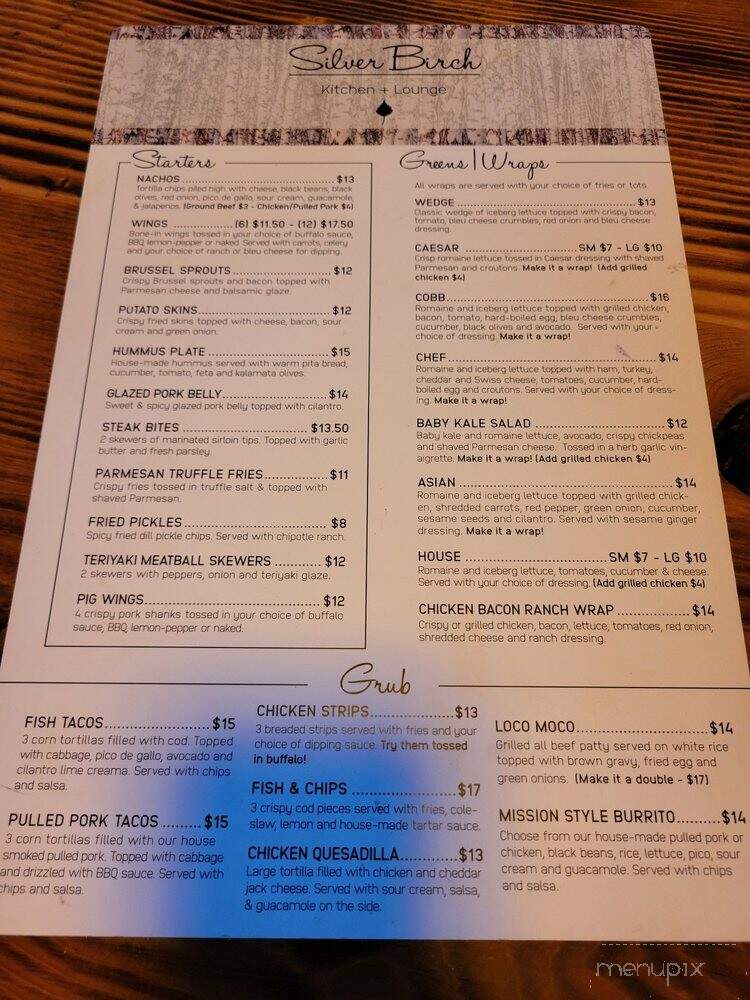 Silver Birch Kitchen Lounge - Portland, OR menu_pic