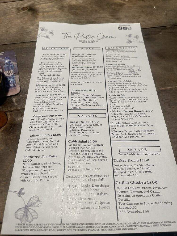 The Rustic Charm Bar and Grill - Delta, CO menu_pic