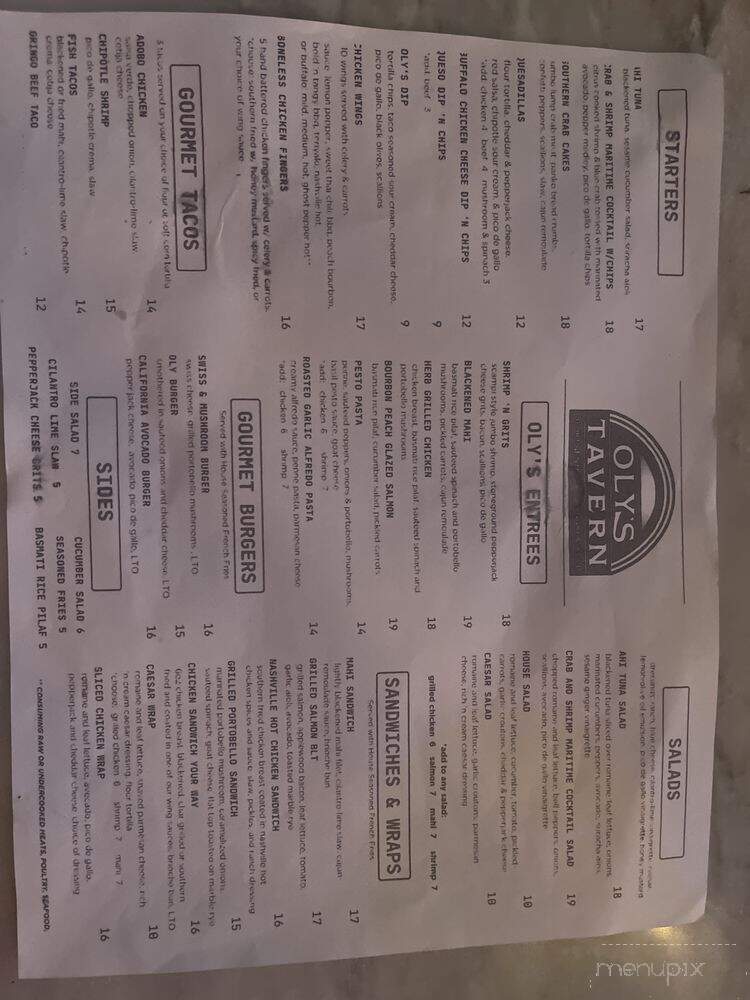 Oly's Tavern - Johns Creek, GA menu_pic