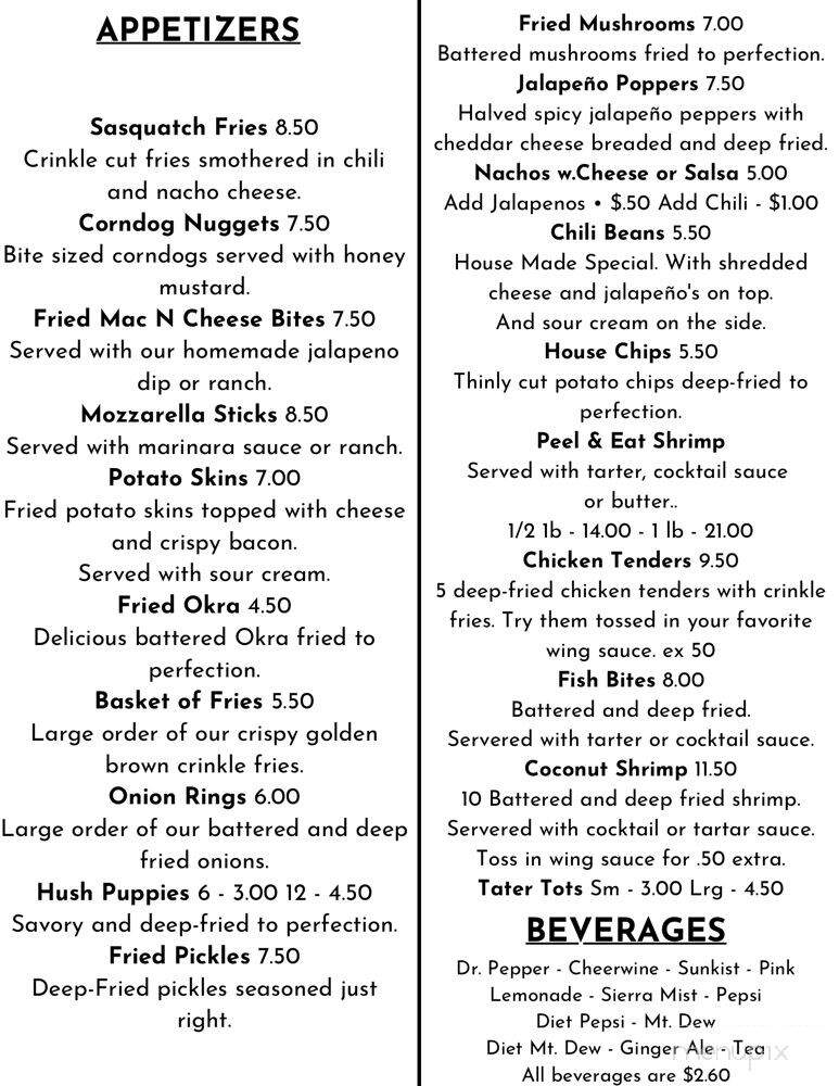 Bigfoot's Bar and Grill - Albemarle, NC menu_pic