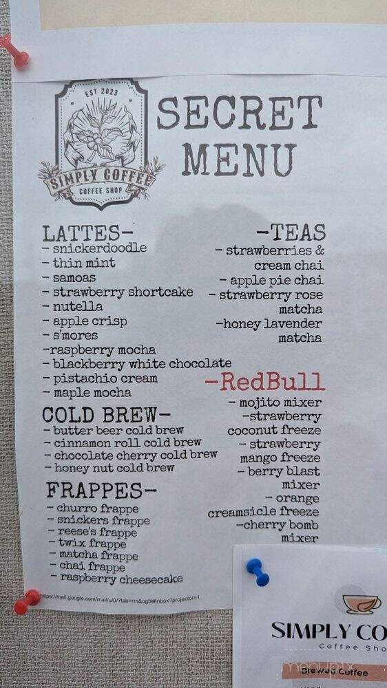 Simply Coffee - Manton, MI menu_pic