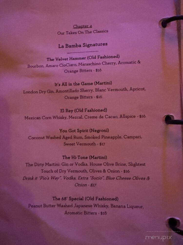 La Bamba Room - San Diego, CA menu_pic