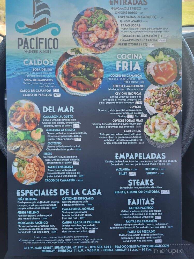 Pacifico Seafood and Grill - Burnsville, NC menu_pic