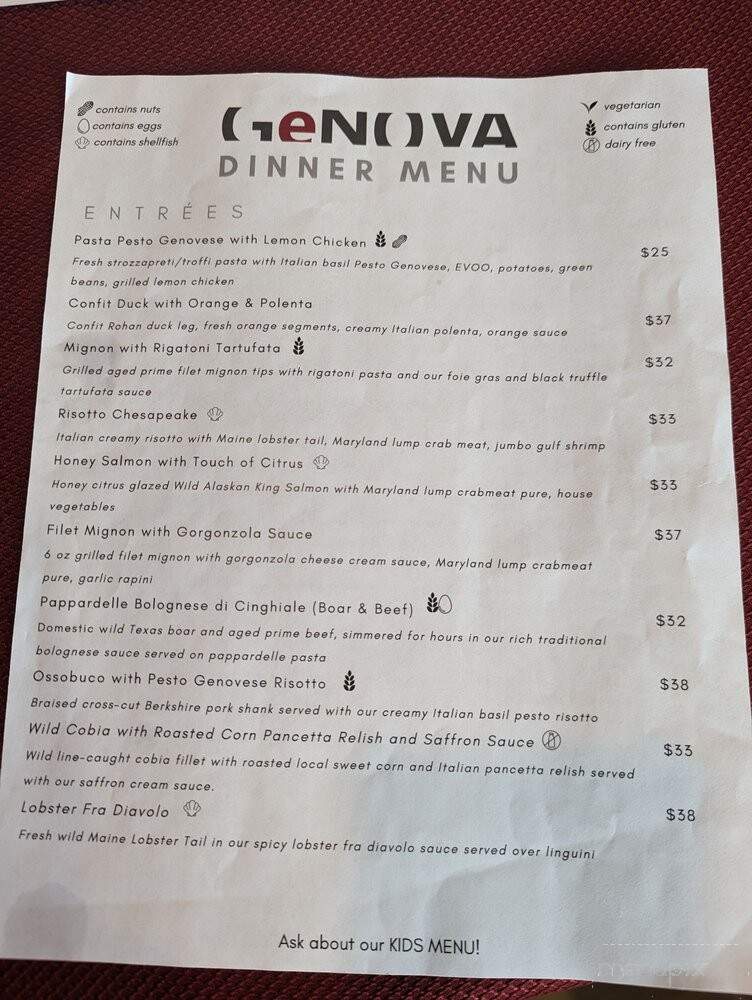 Genova Restaurant - Clarksville, MD menu_pic