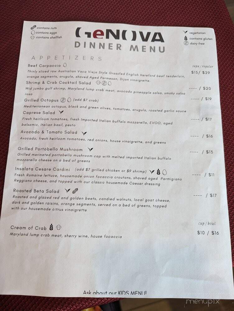 Genova Restaurant - Clarksville, MD menu_pic