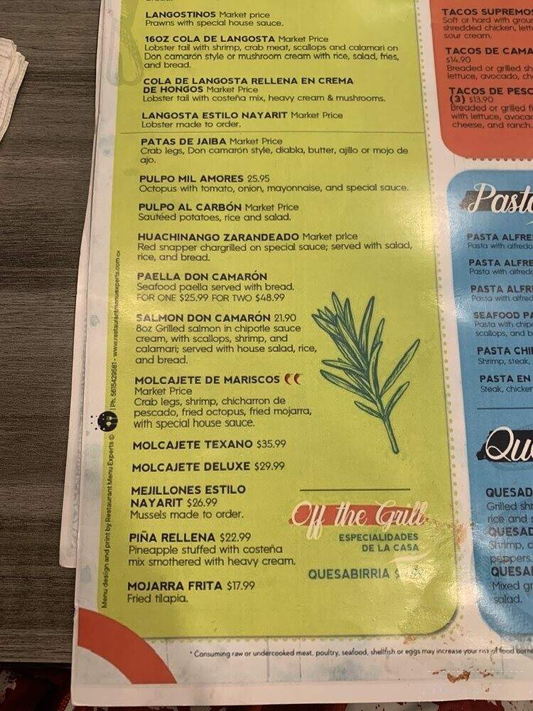 Mariscos Don Camaron - West Columbia, SC menu_pic
