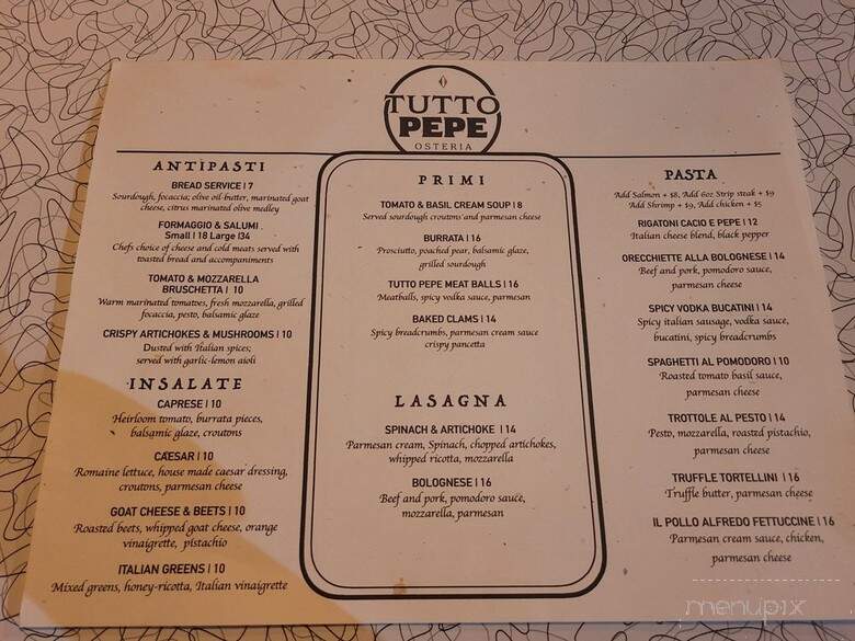 Tutto Pepe Osteria - San Antonio, TX menu_pic