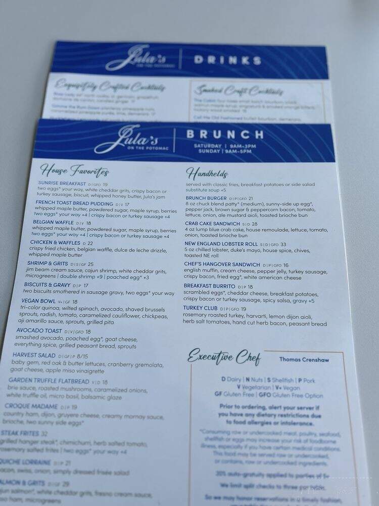 Jula's On the Potomac - Alexandria, VA menu_pic