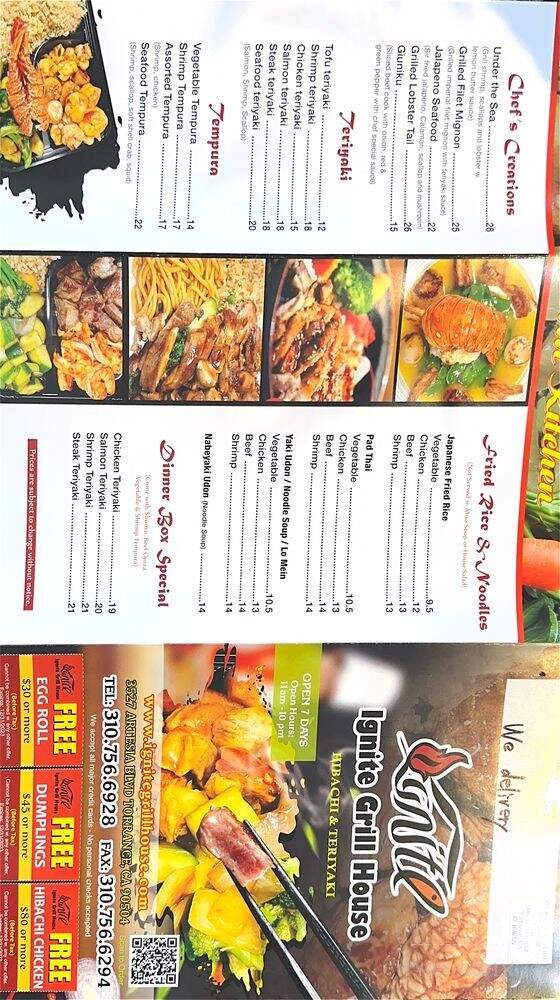 Ignite Grill House - Torrance, CA menu_pic