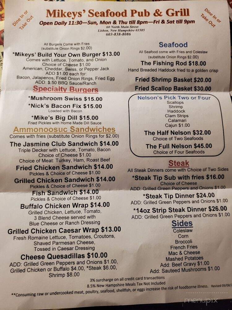 Mikeys Seafood Pub and Grill - Lisbon, NH menu_pic