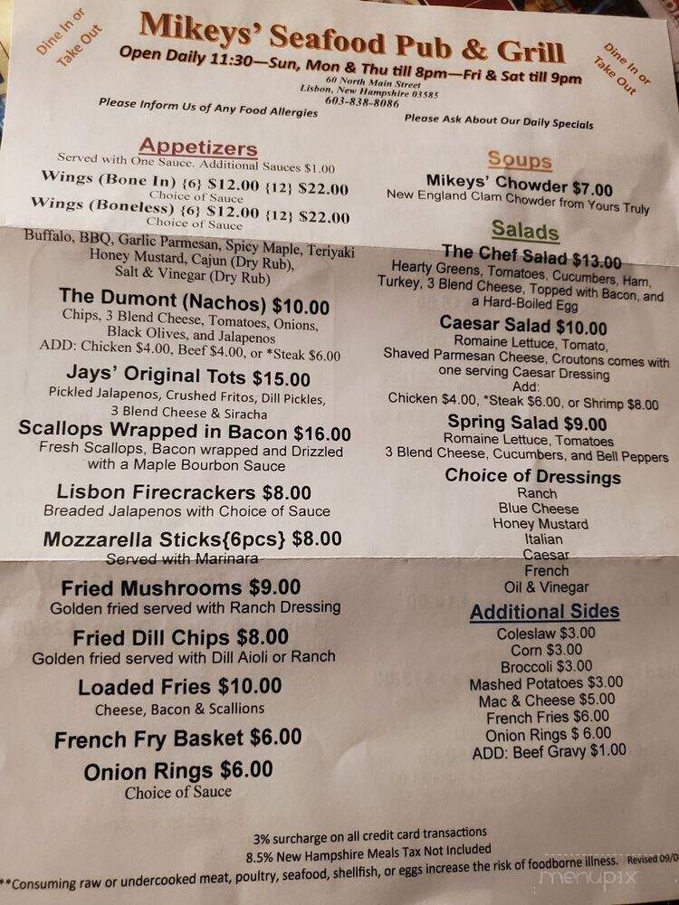 Mikeys Seafood Pub and Grill - Lisbon, NH menu_pic