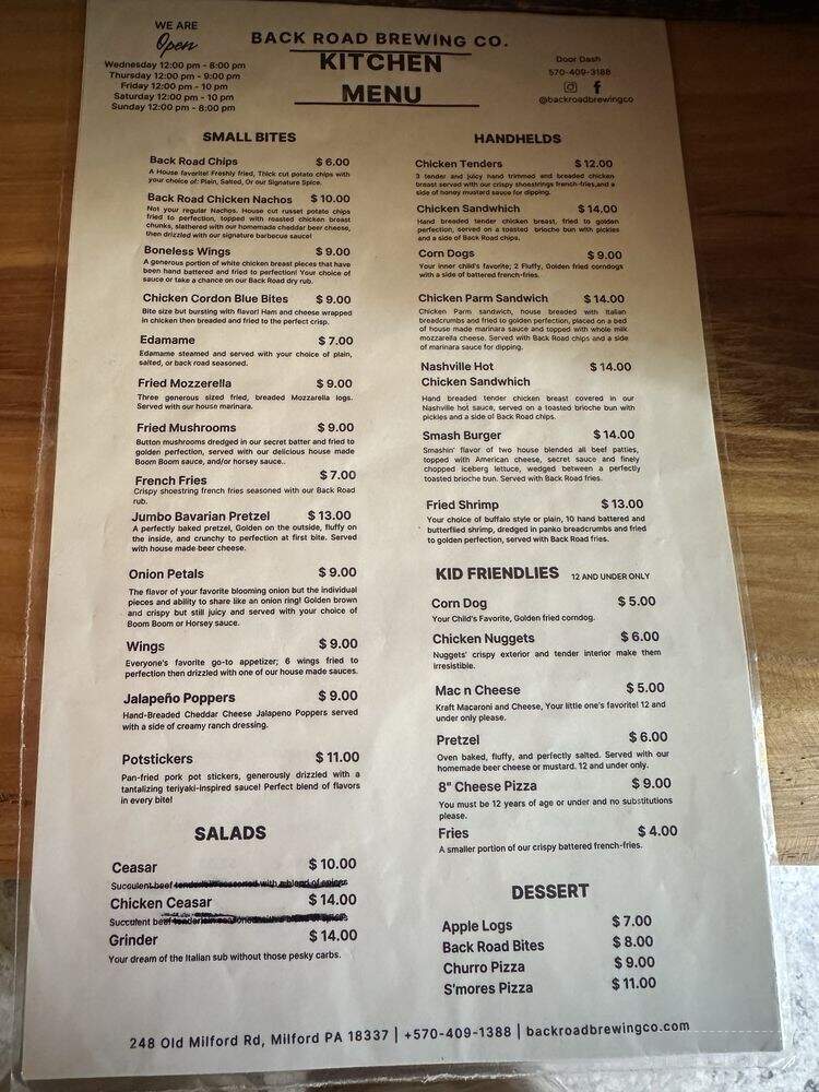 Back Road Brewing - Milford, PA menu_pic