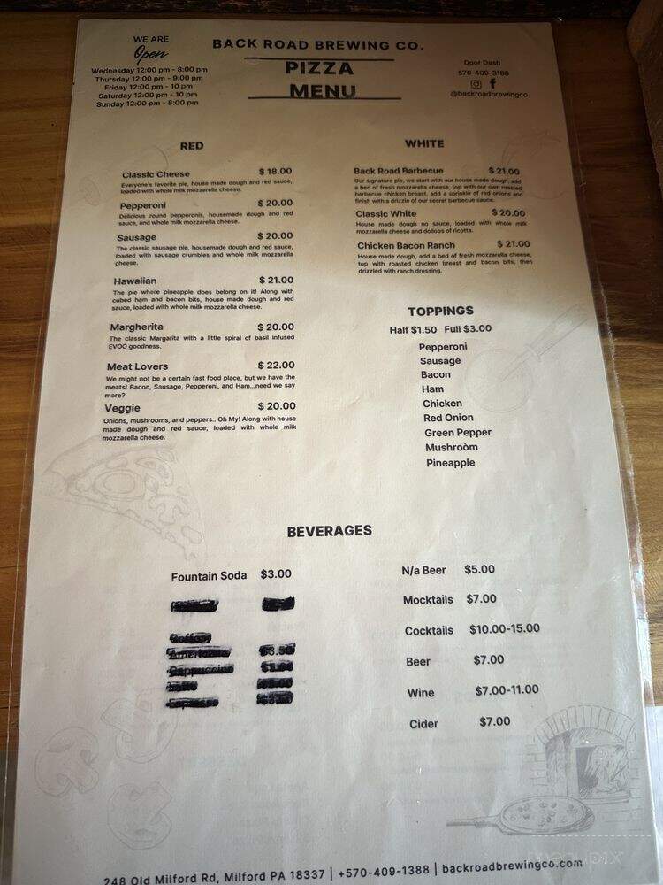 Back Road Brewing - Milford, PA menu_pic
