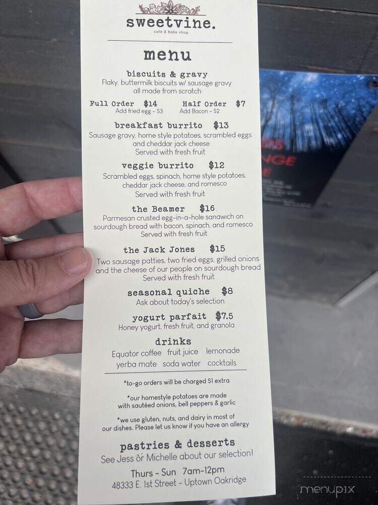 Sweetvine - Oakridge, OR menu_pic