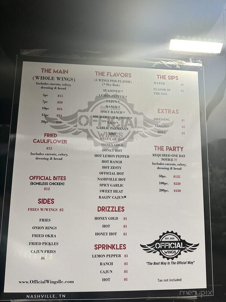 Official Wings - Nashville, TN menu_pic