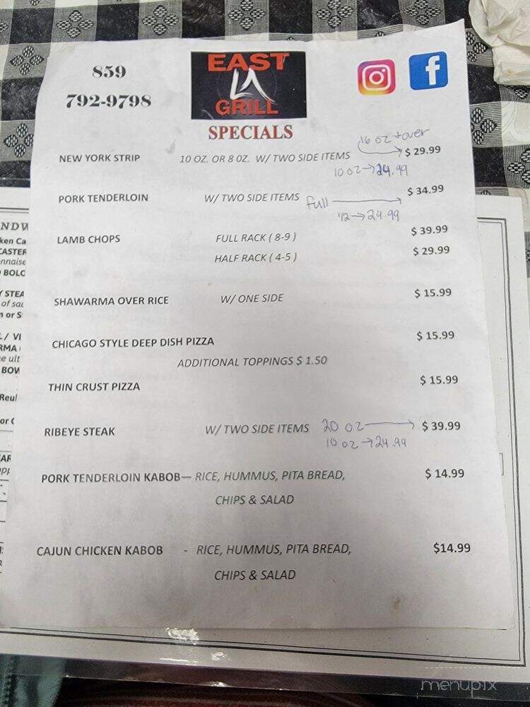 East La Grill - Lancaster, KY menu_pic