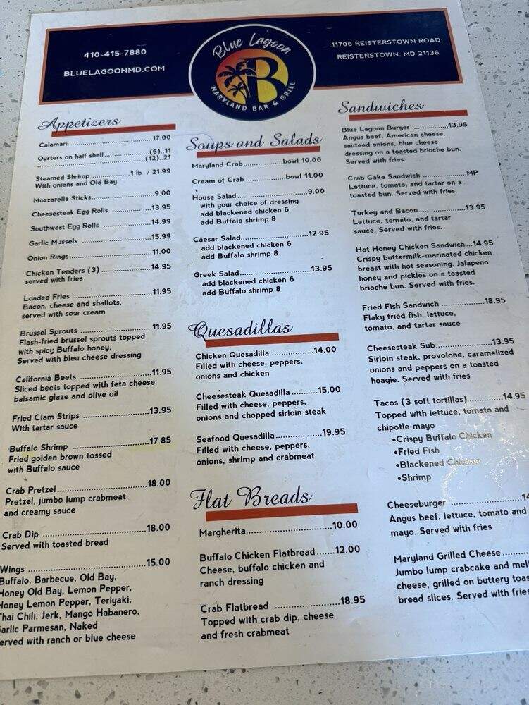Blue Lagoon Maryland - Reisterstown, MD menu_pic