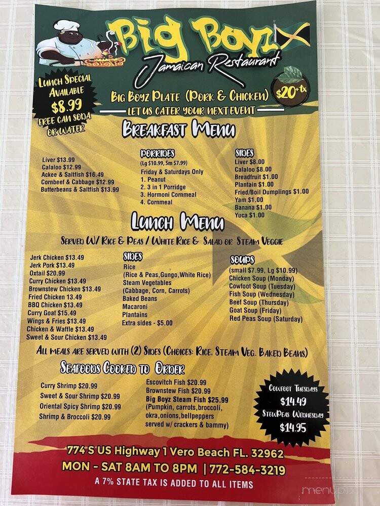 Big Boyz Jamaican Restaurant - Vero Beach, FL menu_pic
