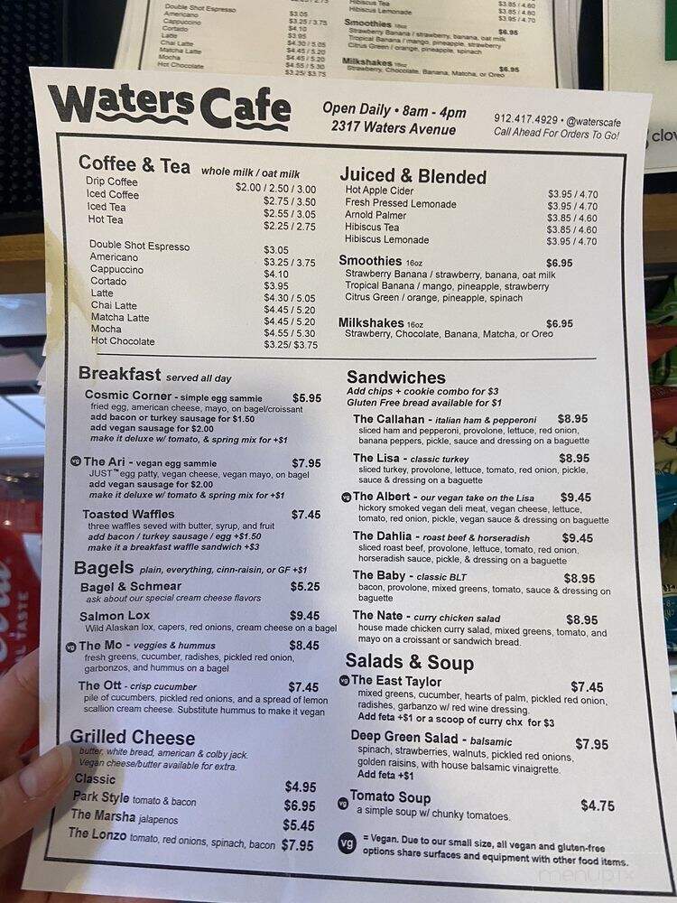 Waters Cafe - Savannah, GA menu_pic