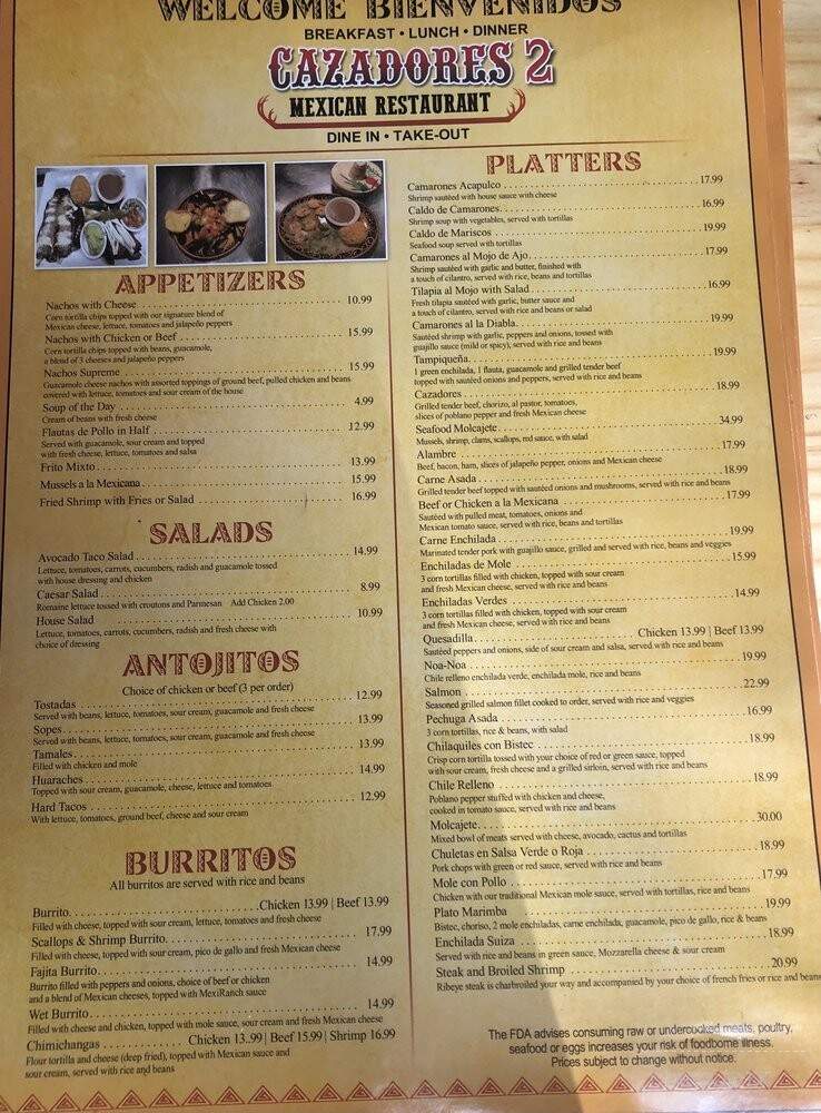 Cazadores - Villas, NJ menu_pic