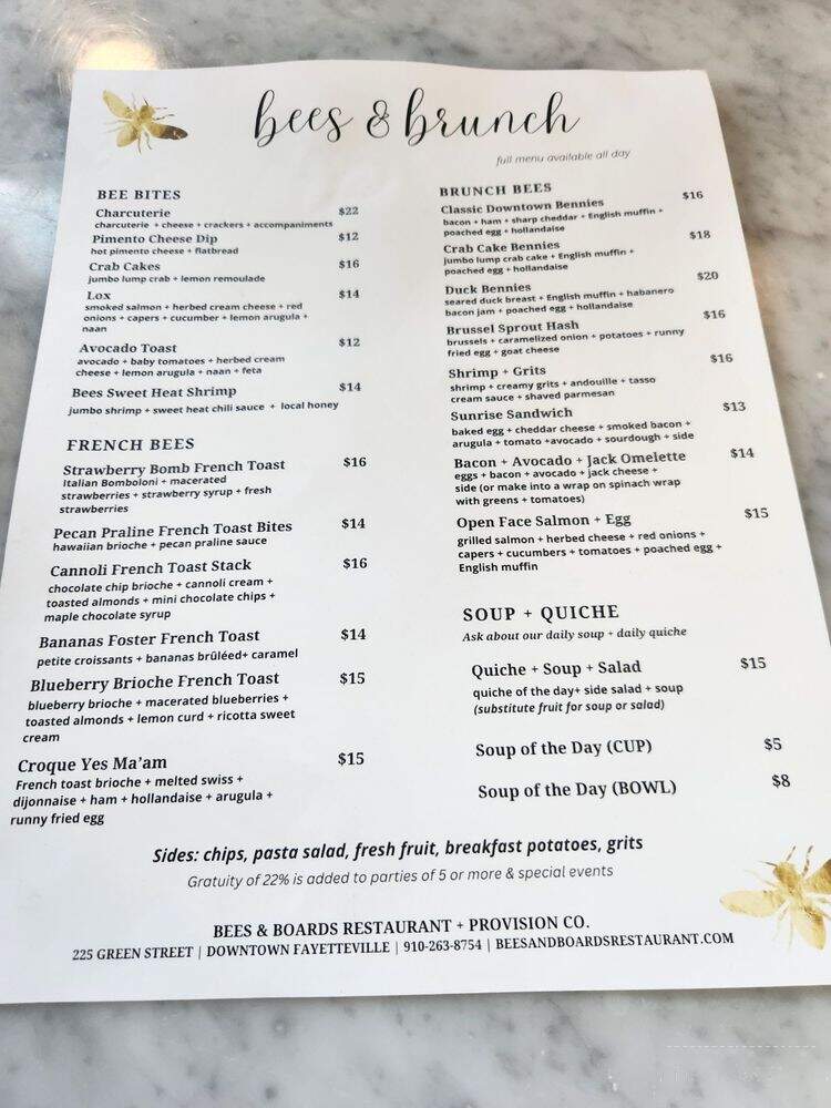 Bees & Boards Restaurant + Provision - Fayetteville, NC menu_pic