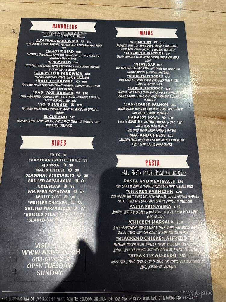 Axe & Ale Taphouse - Gilford, NH menu_pic