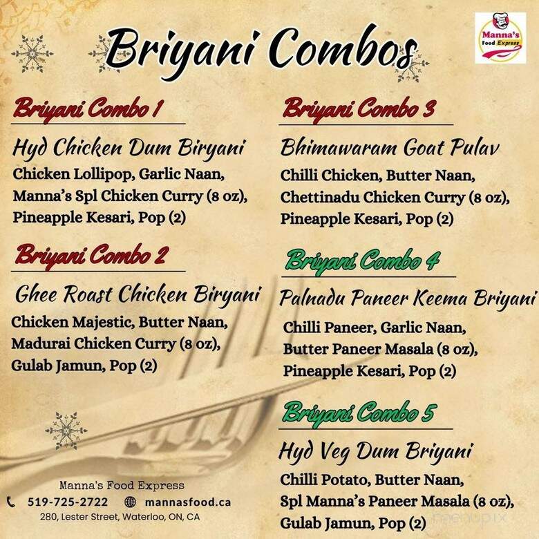 Manna's Food Express - Waterloo, ON menu_pic