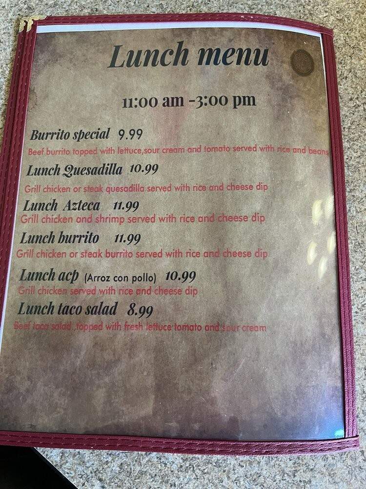 El Azteca Mexican Restaurant - Hinton, WV menu_pic