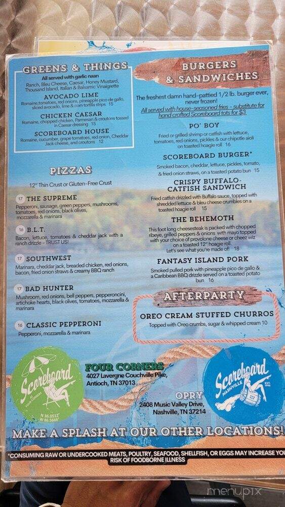 Scoreboard Bar & Grill at Cedar Creek - Mt. Juliet, TN menu_pic