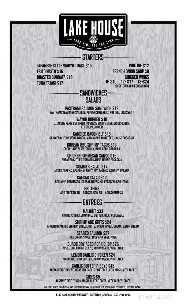 Lake House - Eatonton, GA menu_pic