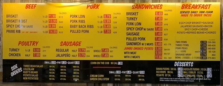 Rudy's Country Store and Bar-B-Q - Las Cruces, NM menu_pic