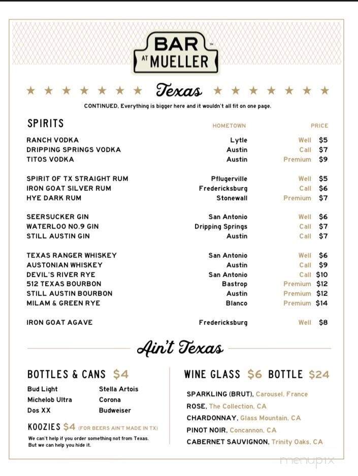 Bar At Mueller - Austin, TX menu_pic