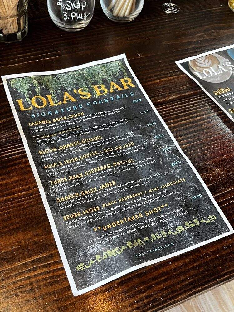 Lola's Coffee + Bar - CINCINNATI, OH menu_pic