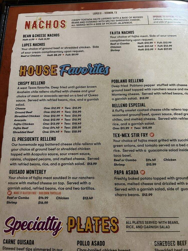 Lupes II In Vernon - vernon, TX menu_pic