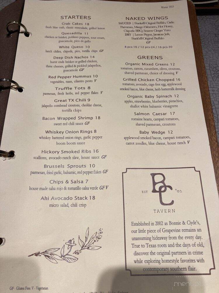 Bonnie & Clyde's Bar & Grill - Grapevine, TX menu_pic