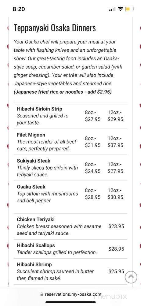 Osaka Japanese Steakhouse - Odessa, TX menu_pic