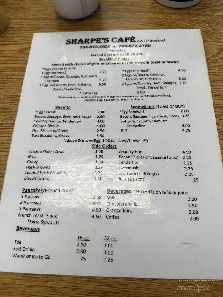 Sharpe's Cafe On Crawford - Statesville, NC menu_pic