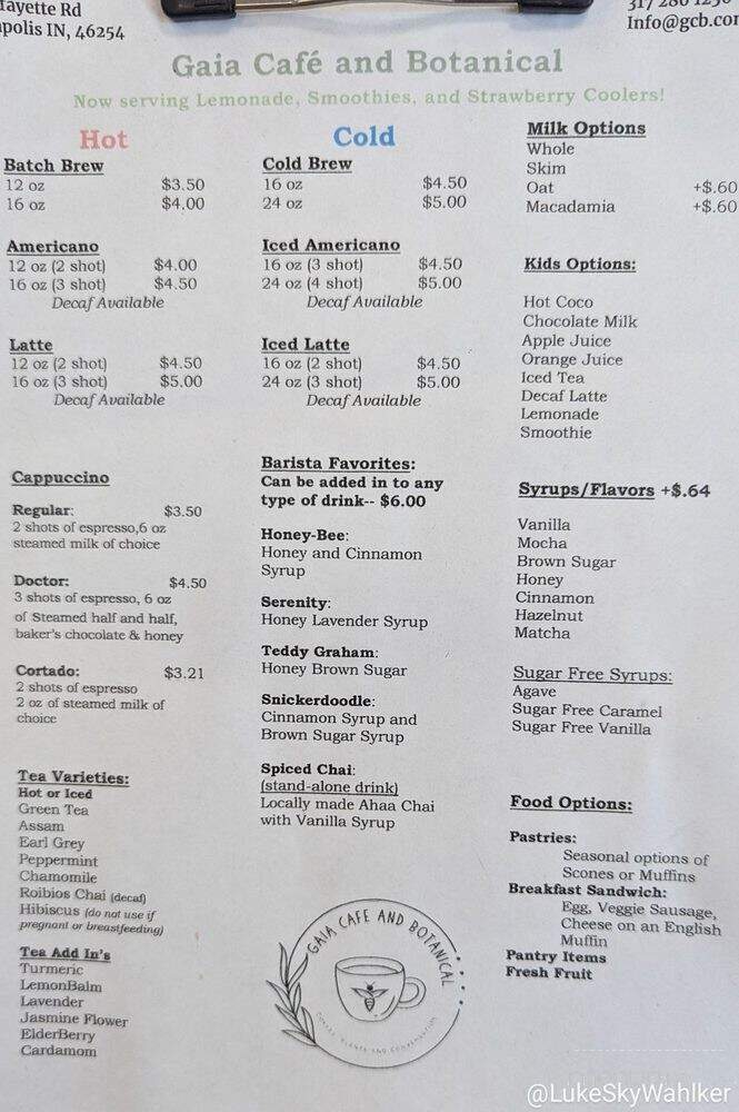 Gaia Cafe and Botanical - Indianapolis, IN menu_pic
