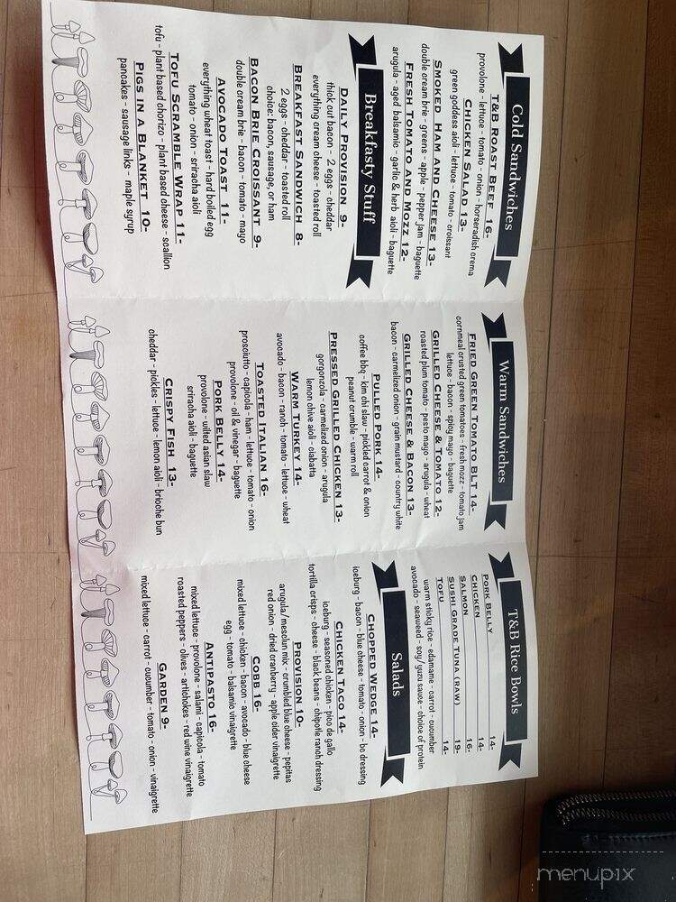 T&B Provisions and Eatery - Niantic, CT menu_pic