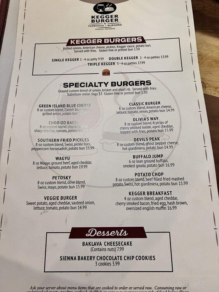 Kegger Burger - Pontiac, MI menu_pic