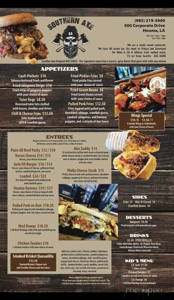 Southern Axe - Houma, LA menu_pic