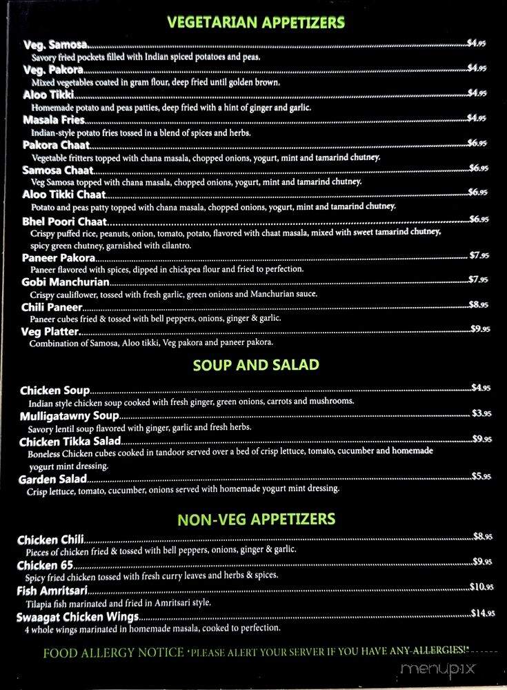 Swaagat Indian Cuisine - Glenshaw, PA menu_pic