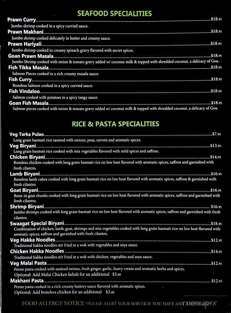 Swaagat Indian Cuisine - Glenshaw, PA menu_pic
