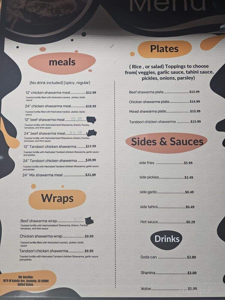 Nadoosh Shawarma - Anaheim, CA menu_pic