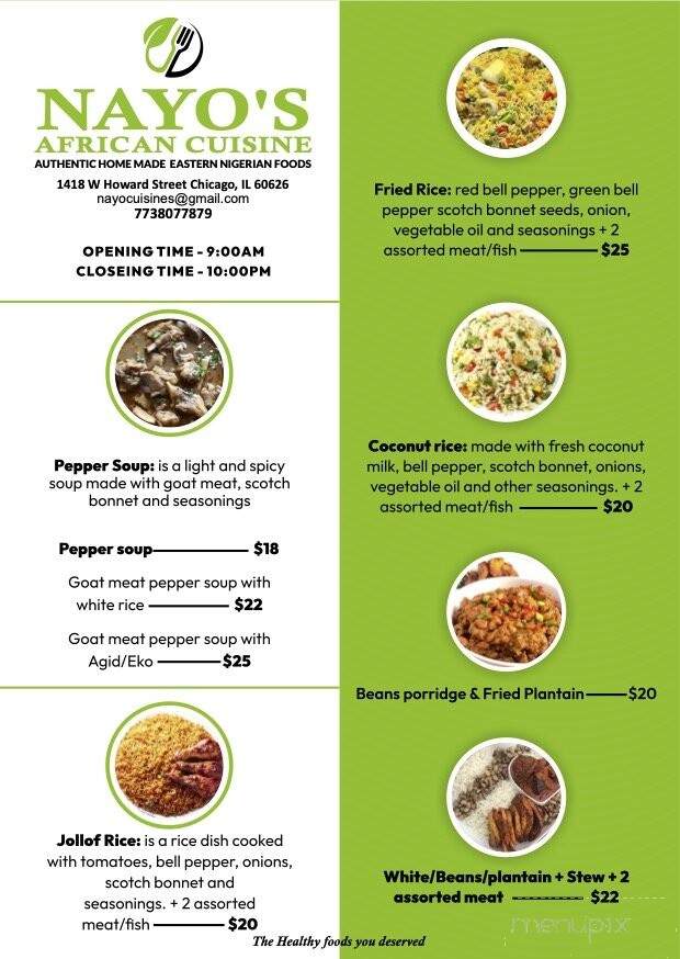 Nayo's African Cuisine - Chicago, IL menu_pic